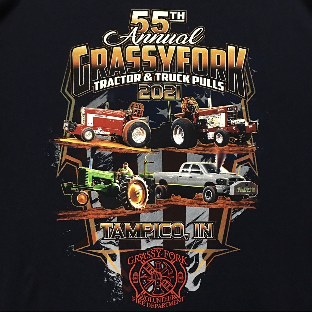 LG Blue graphic tee 55Th Annual 2021 GRASSYFORK Tractor truck pulls Tamp…
